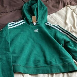 Adidas Forest Green Hoodie with White Stripes